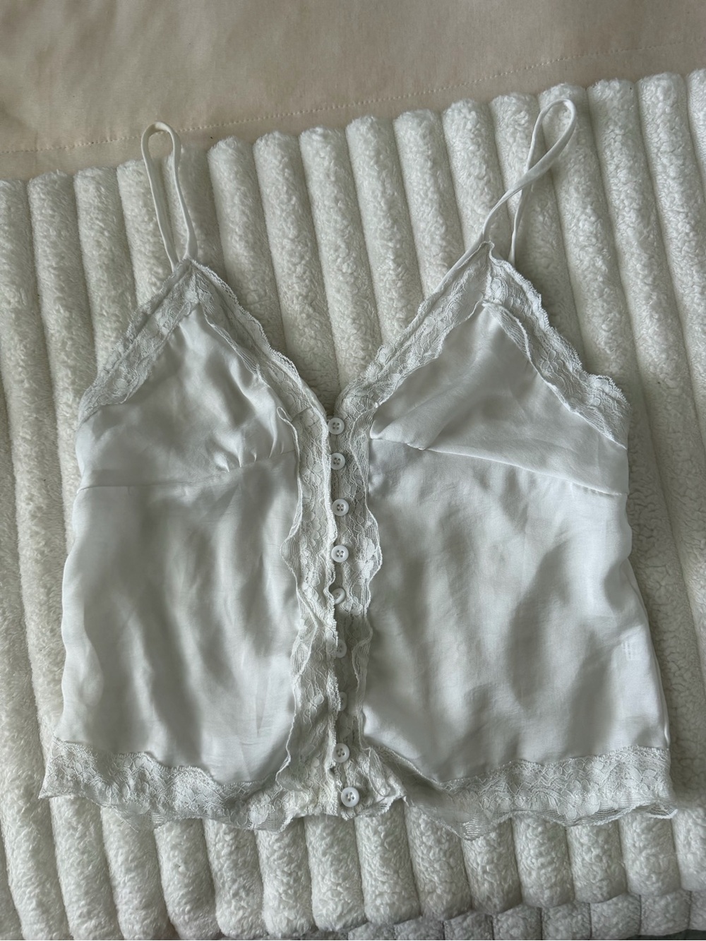 Princess Polly White Satin Lace-Trim Button Cami